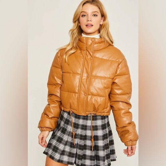 •Let's Get Puffed Up• Faux Leather Puffer Jacket - Picture 3 of 3